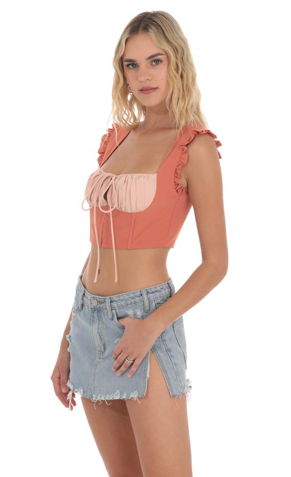 Lucy in the Sky Two Toned Ruffle Top in Orange