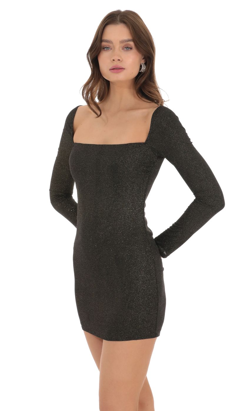 Lucy in the Sky Shimmer Long Sleeve Dress in Black