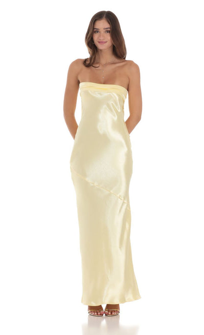 Lucy in the Sky Strapless Satin Open Back Maxi Dress