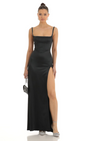 Lucy in the Sky Satin Rhinestone Maxi Dress 1