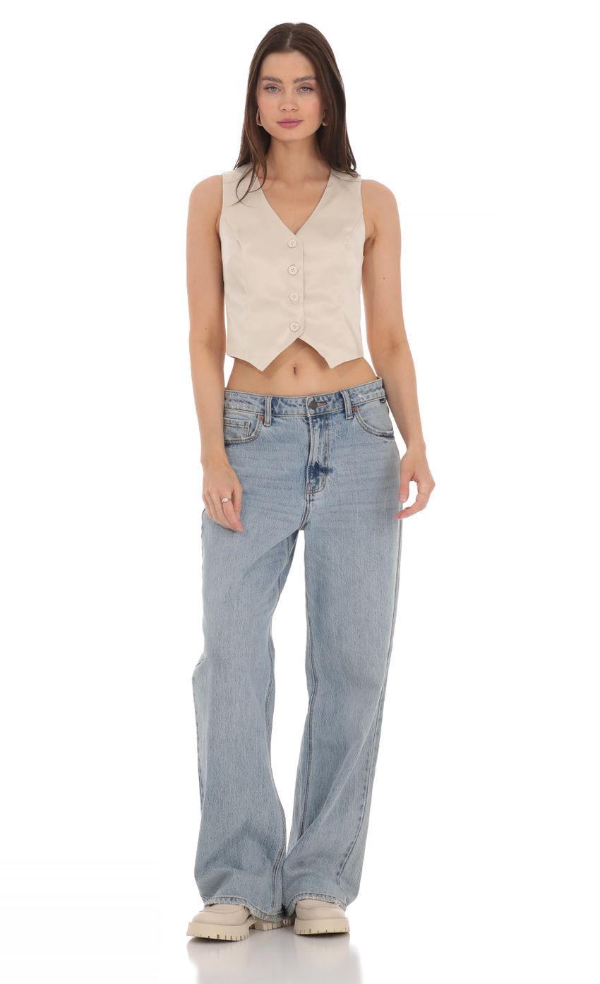 Lucy in the Sky Satin Button Vest Top in Cream