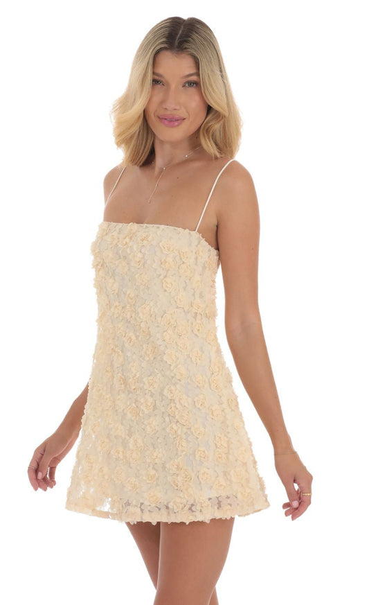 Lucy in the Sky Textured Floral Square Neck Dress in Cream