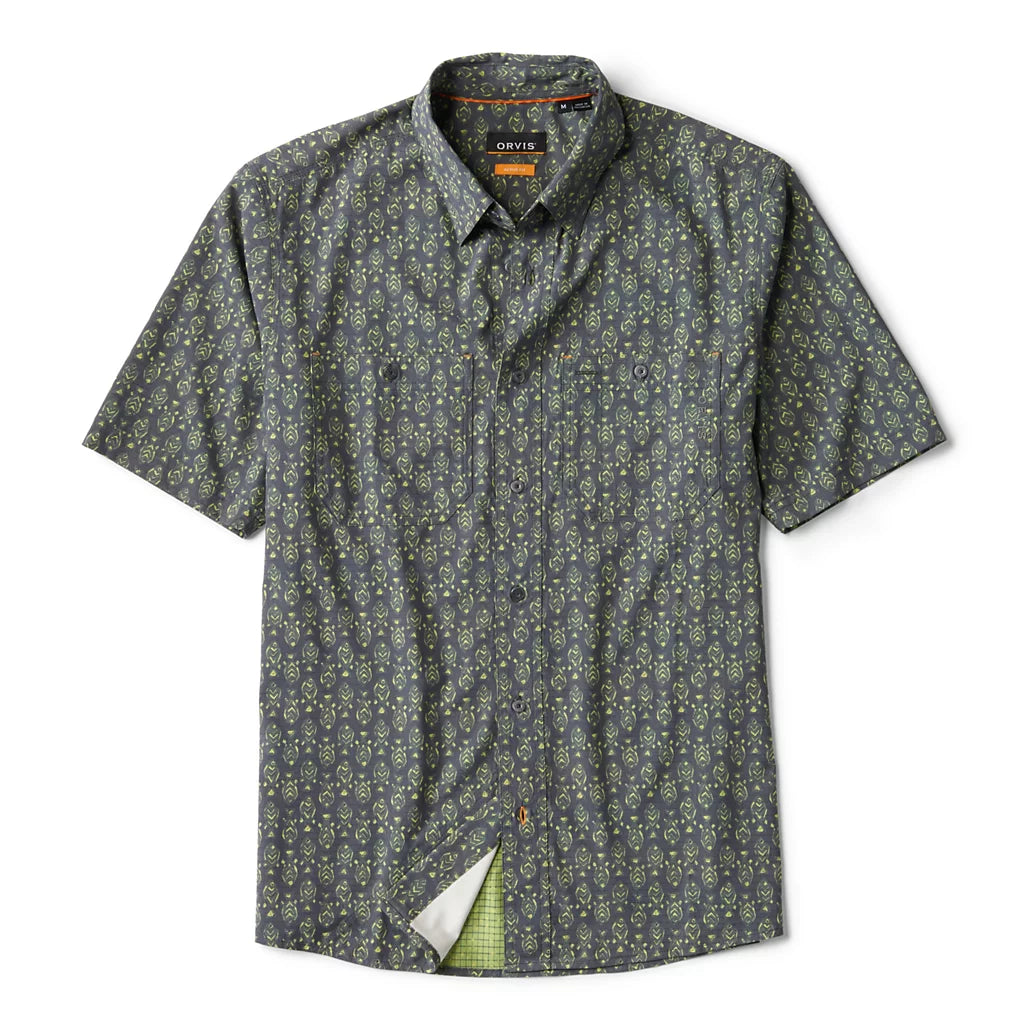 Orvis Men's Tropic Tech Printed Short-Sleeved Shirt - NAVY/CITRUS FISH