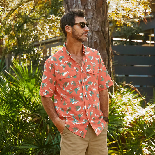 Orvis Men's River Guide Printed Short-Sleeve Western Shirt 2.0 - PAPAYA TARPON