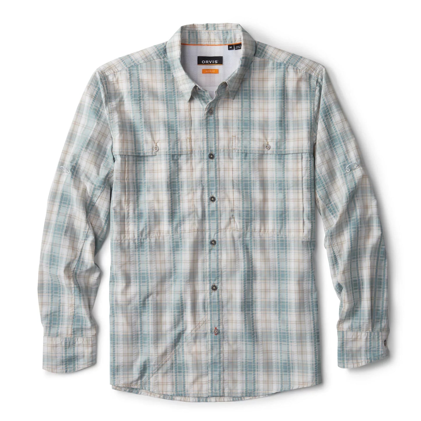 Orvis Men's Open Air Caster Plaid Long-Sleeve Shirt - MINERAL BLUE/WHITE