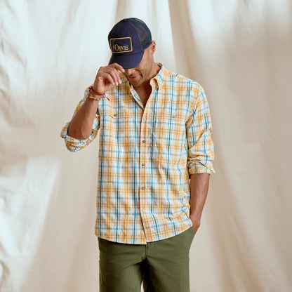 Orvis Men's Open Air Caster Plaid Long-Sleeve Shirt - TANGERINE/PEACOCK