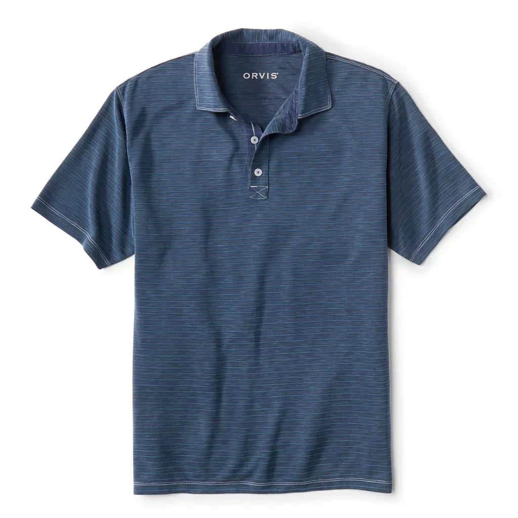Orvis Men's Three Forks Polo Shirt - BLUE LAGOON/TRUE NAVY STRIPE