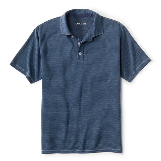 Orvis Men's Three Forks Polo Shirt - BLUE LAGOON/TRUE NAVY STRIPE