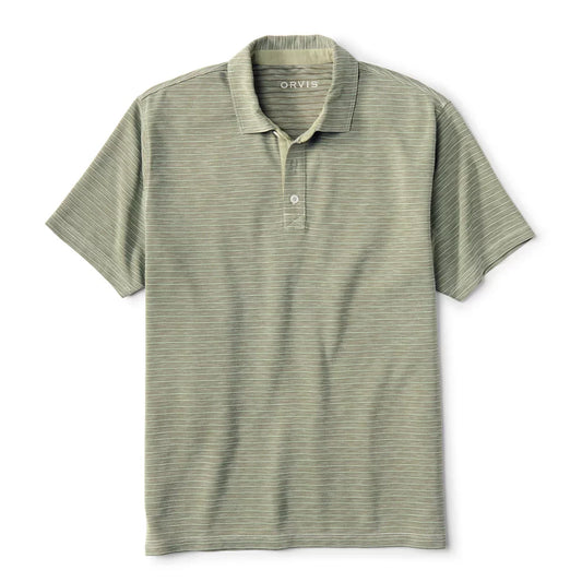 Orvis Men's Three Forks Polo Shirt - OLIVINE/TARRAGON STRIPE
