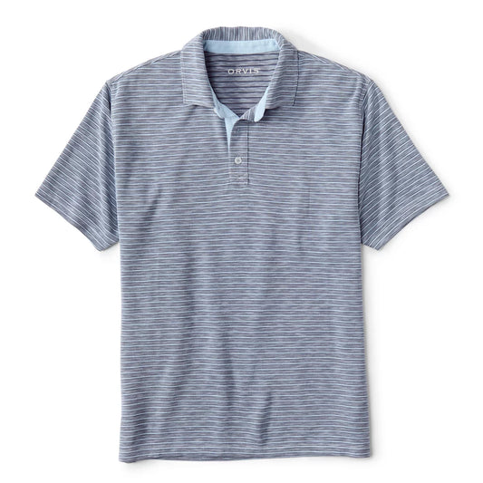 Orvis Men's Three Forks Polo Shirt - BLUE MIST/NAVY STRIPE