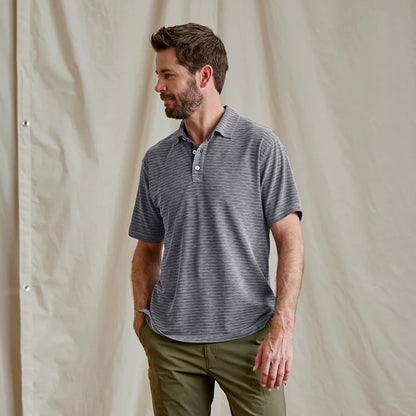 Orvis Men's Three Forks Polo Shirt - TITANIUM/TRUE NAVY STRIPE