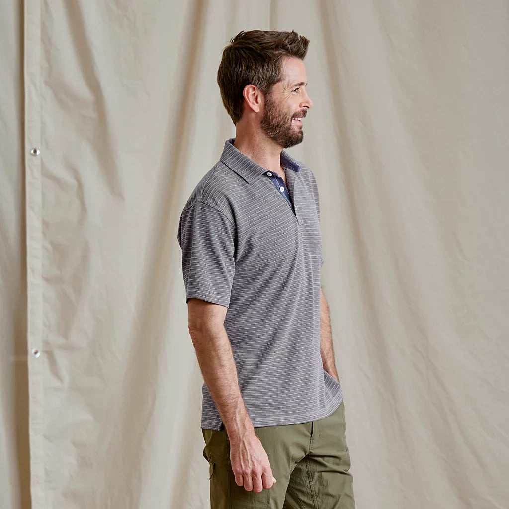 Orvis Men's Three Forks Polo Shirt - TITANIUM/TRUE NAVY STRIPE