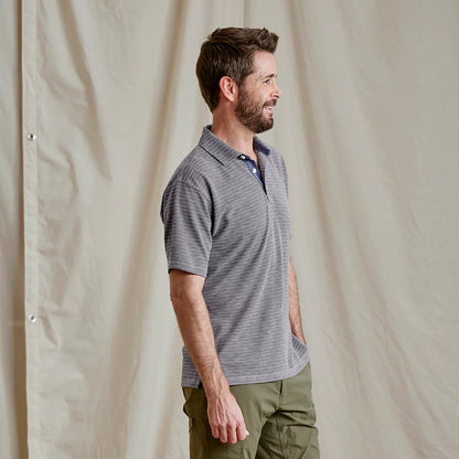 Orvis Men's Three Forks Polo Shirt - TITANIUM/TRUE NAVY STRIPE