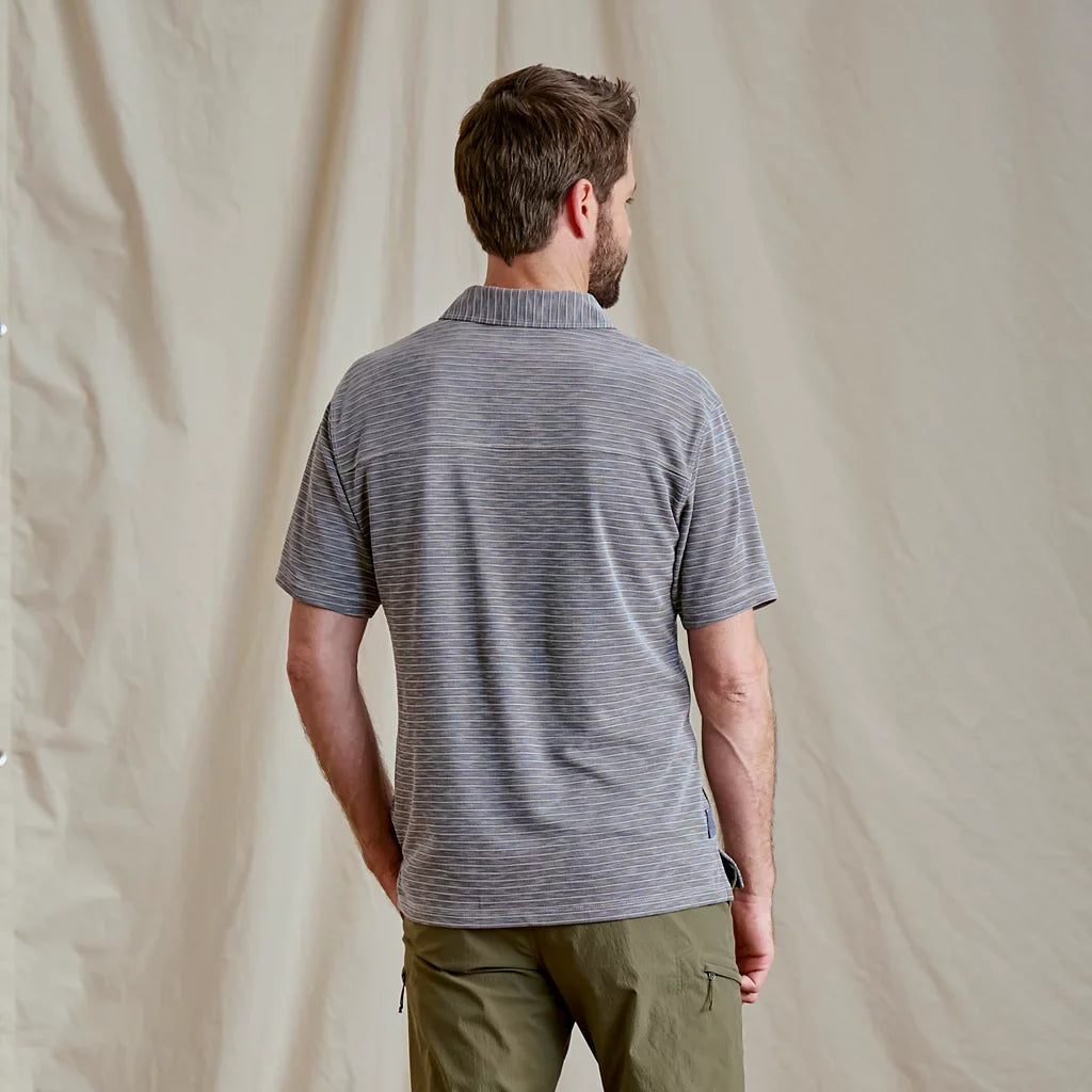 Orvis Men's Three Forks Polo Shirt - TITANIUM/TRUE NAVY STRIPE