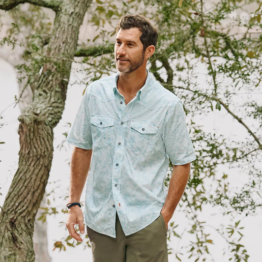 Orvis Men's River Guide Printed Short-Sleeve Western Shirt 2.0 - SNOW/PACIFIC