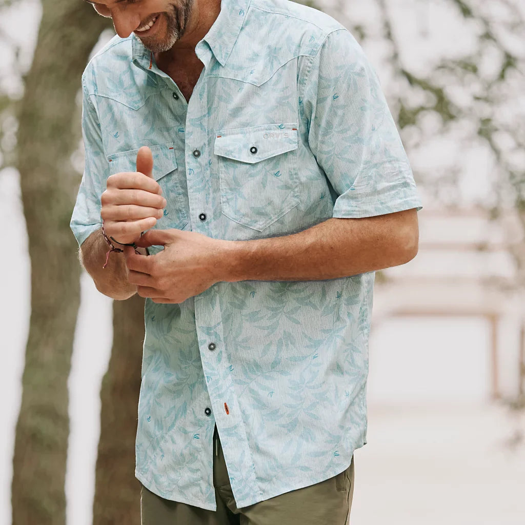 Orvis Men's River Guide Printed Short-Sleeve Western Shirt 2.0 - SNOW/PACIFIC
