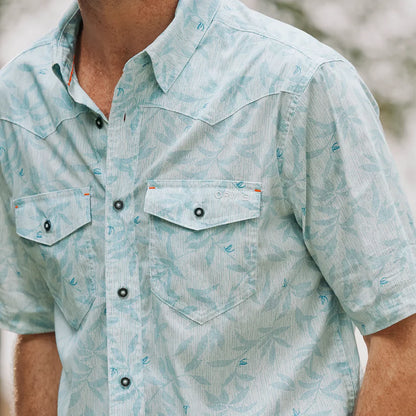 Orvis Men's River Guide Printed Short-Sleeve Western Shirt 2.0 - SNOW/PACIFIC