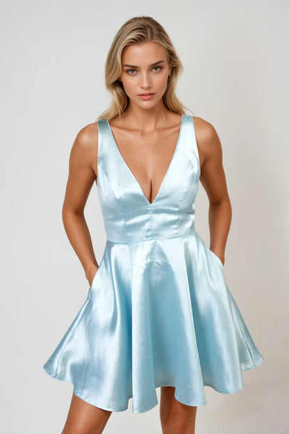 Tobi Ocean Eyes Satin V-Neck Mini Dress