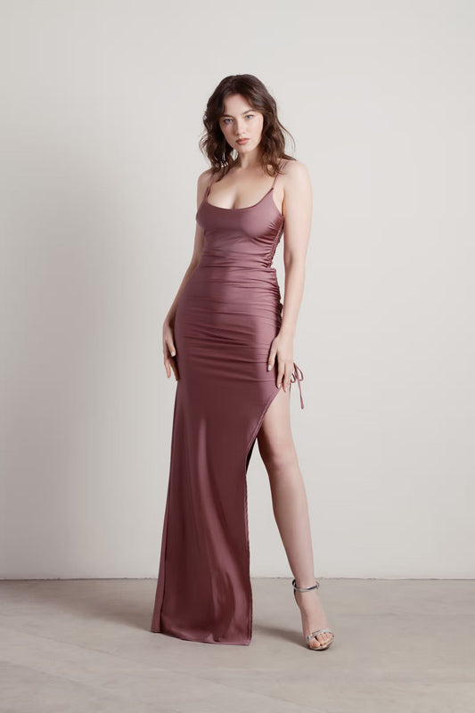 Tobi What A Night Ruched High Slit Maxi Dress