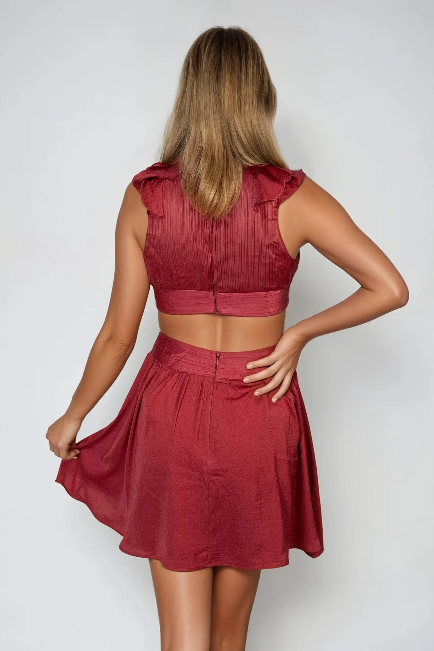 Tobi Hot To Go Ruffle Cut Out Mini Dress