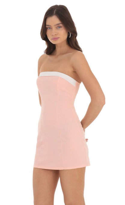 Lucy In The Sky White Trim Strapless Dress in Pink x2