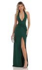 Lucy in the Sky Shimmer Front Slit Open Back Maxi Dress
