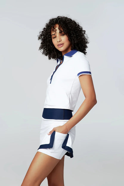Watskin Sunwear Jojo Tennis Skirt in White and Navy