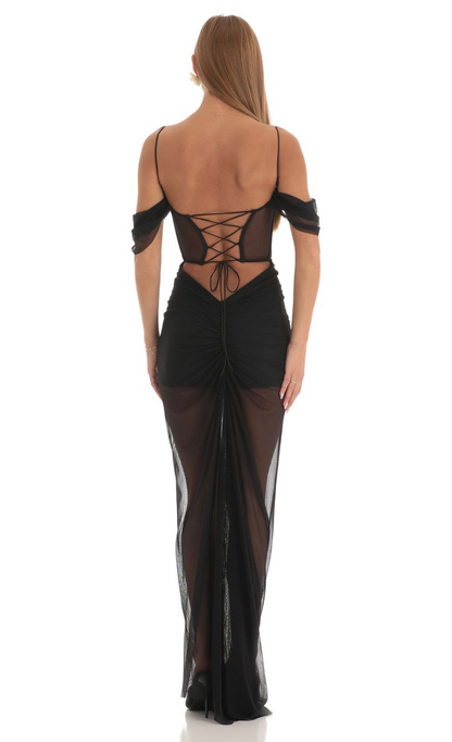 Lucy in the Sky Mesh Corset Maxi Dress