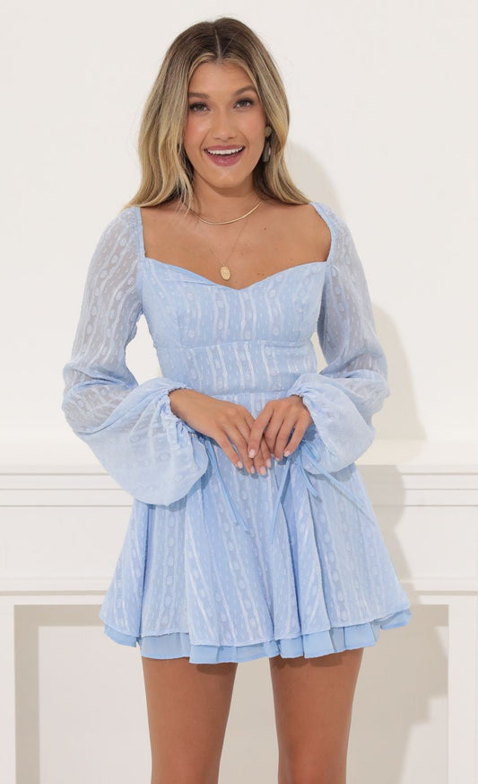 Lucy in the Sky Deborah Dotted Chiffon Fit and Flare Dress in Blue