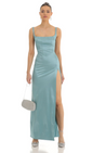 Lucy in the Sky Satin Rhinestone Maxi Dress 1