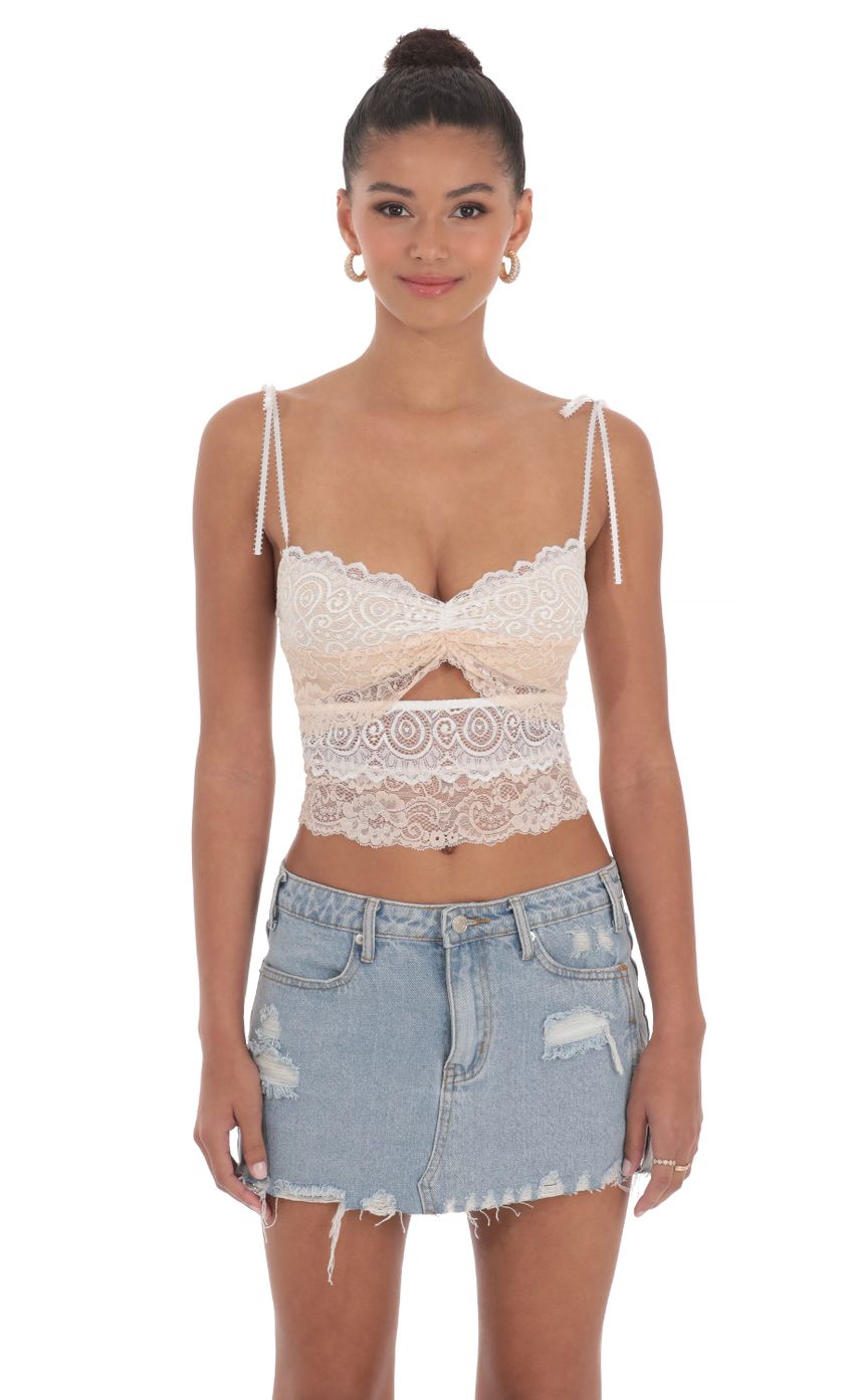 Lucy in the Sky Two Toned Lace Top in White