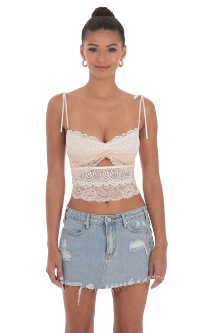 Lucy in the Sky Two Toned Lace Top in White