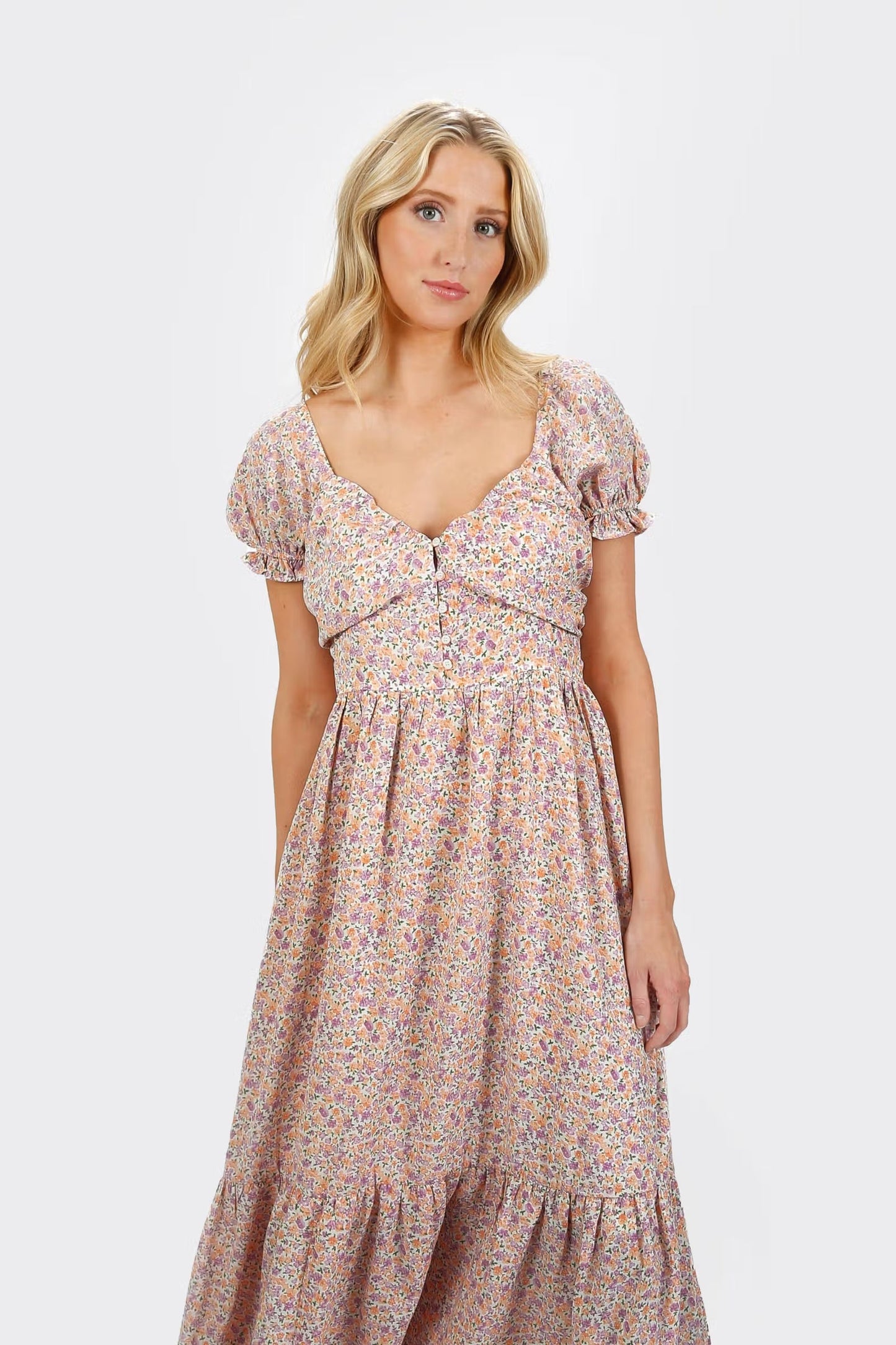 Tobi Alaia Floral Puff Sleeve Maxi Dress