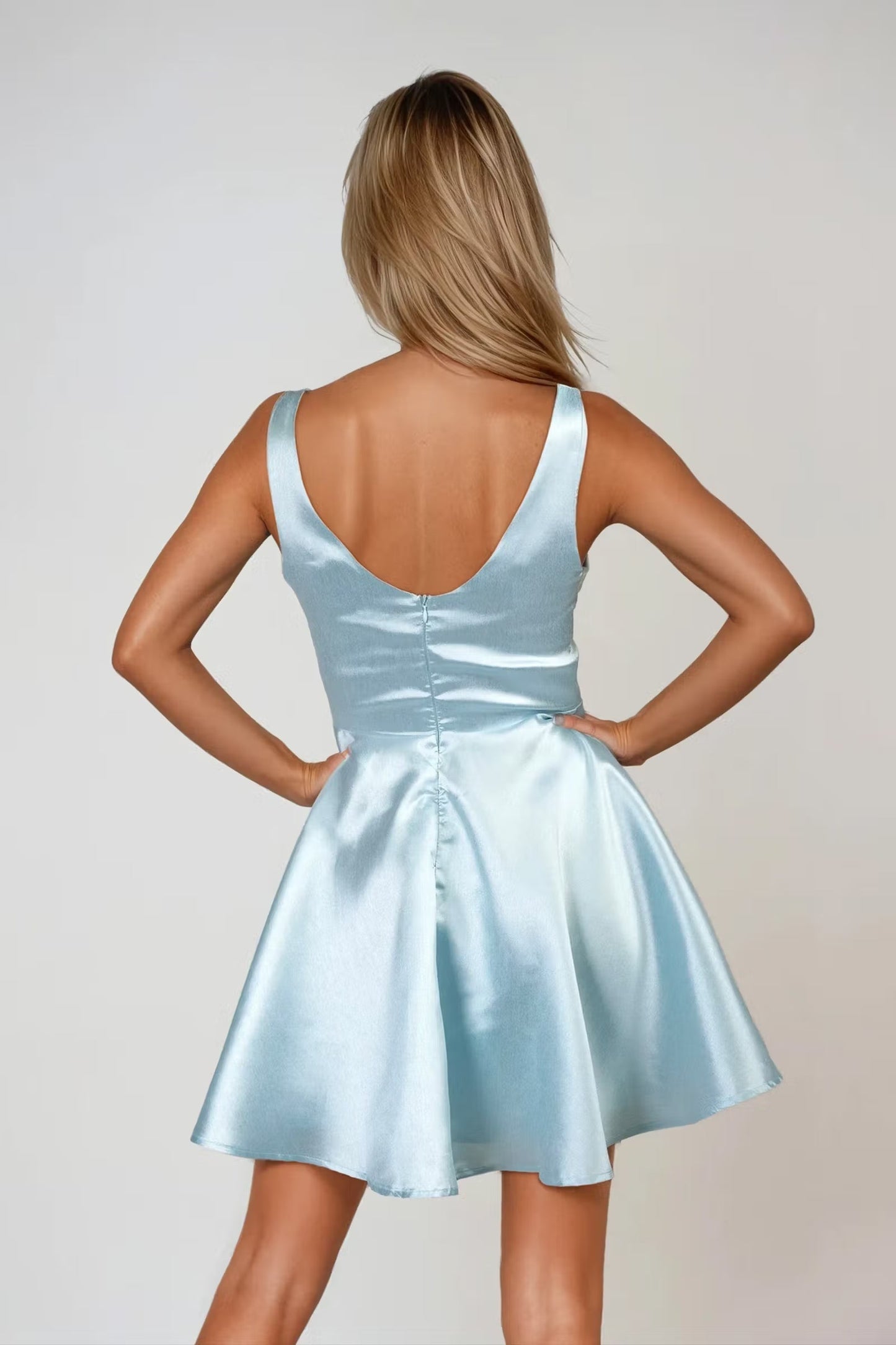 Tobi Ocean Eyes Satin V-Neck Mini Dress