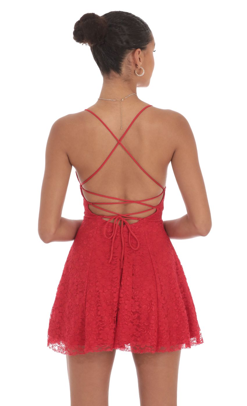 Lucy In The Sky Lace Floral Mini Dress in Red