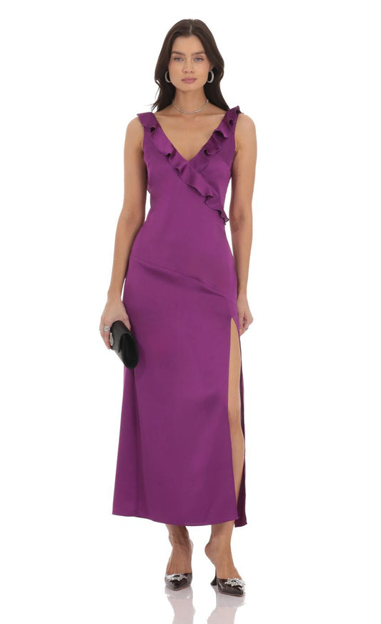 Lucy in the Sky Satin V-Neck Open Back Maxi Dress