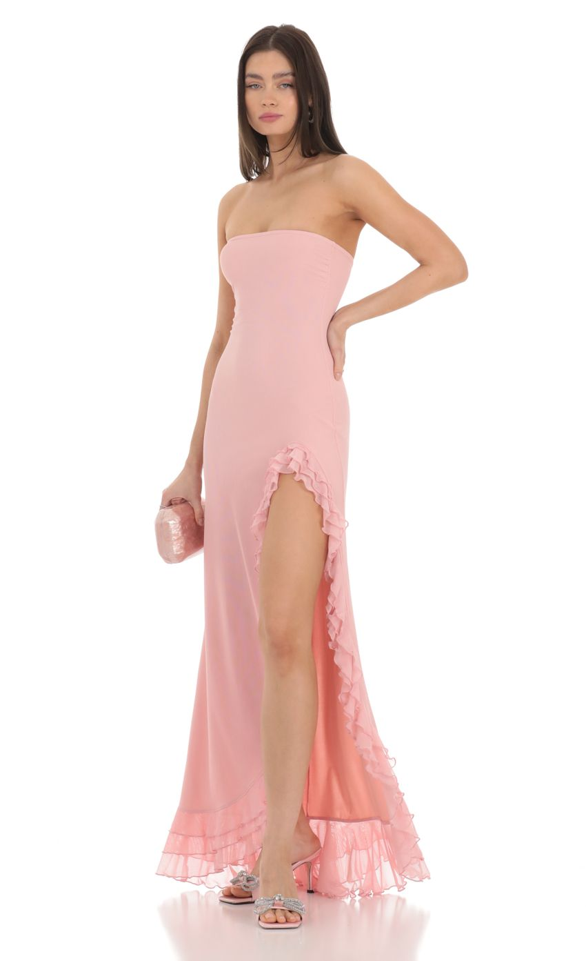 Lucy in the Sky Strapless Mesh Ruffle Maxi Dress