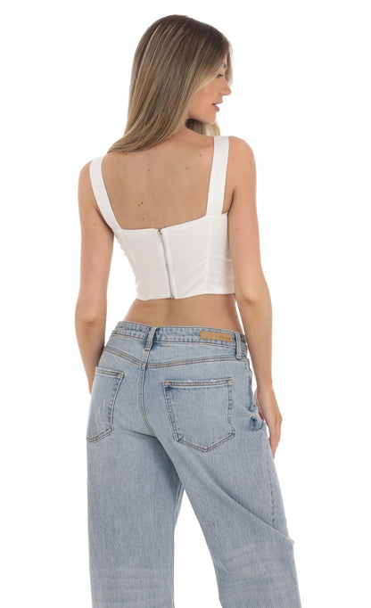 Lucy in the Sky Satin Corset Top in White
