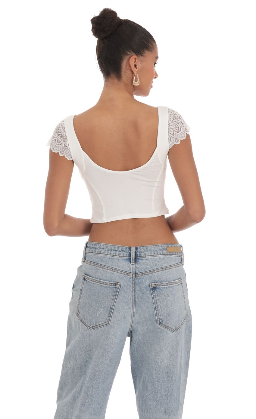 Lucy in the Sky Lace Sleeve Top in White