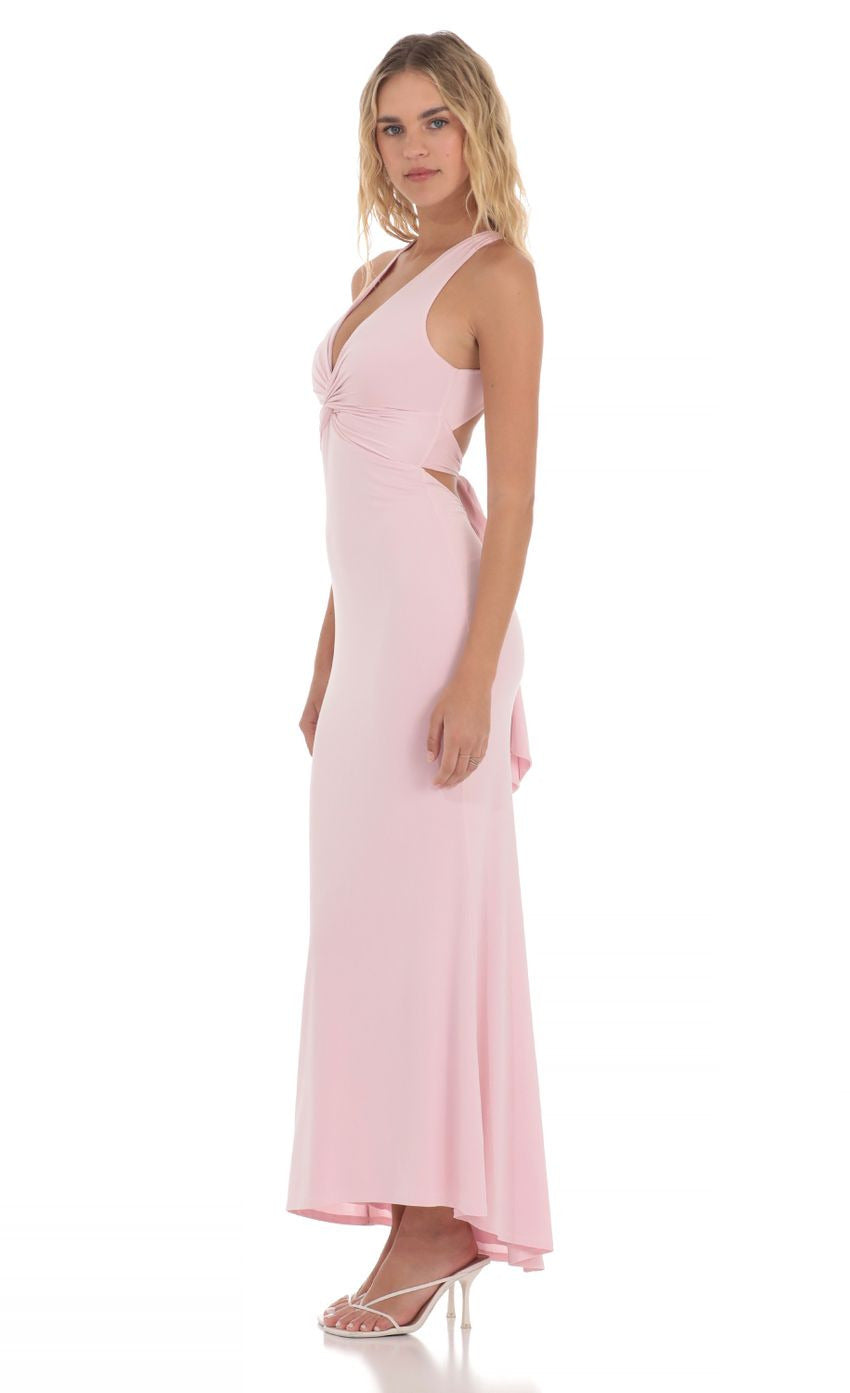 Lucy in the Sky Twist V-Neck Maxi Dress in Pink