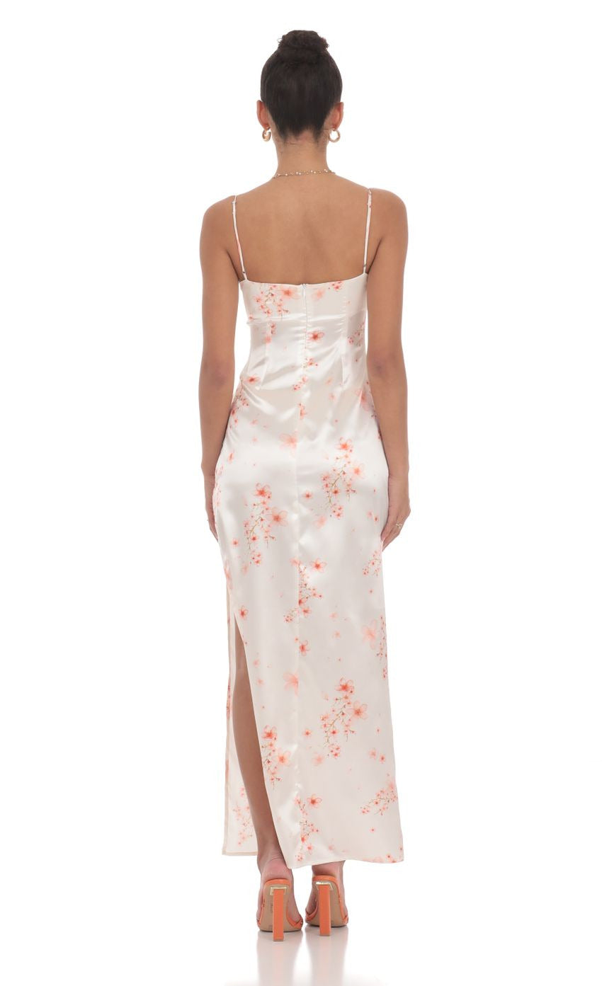 Lucy in the Sky Satin Floral Cinched Maxi Dress