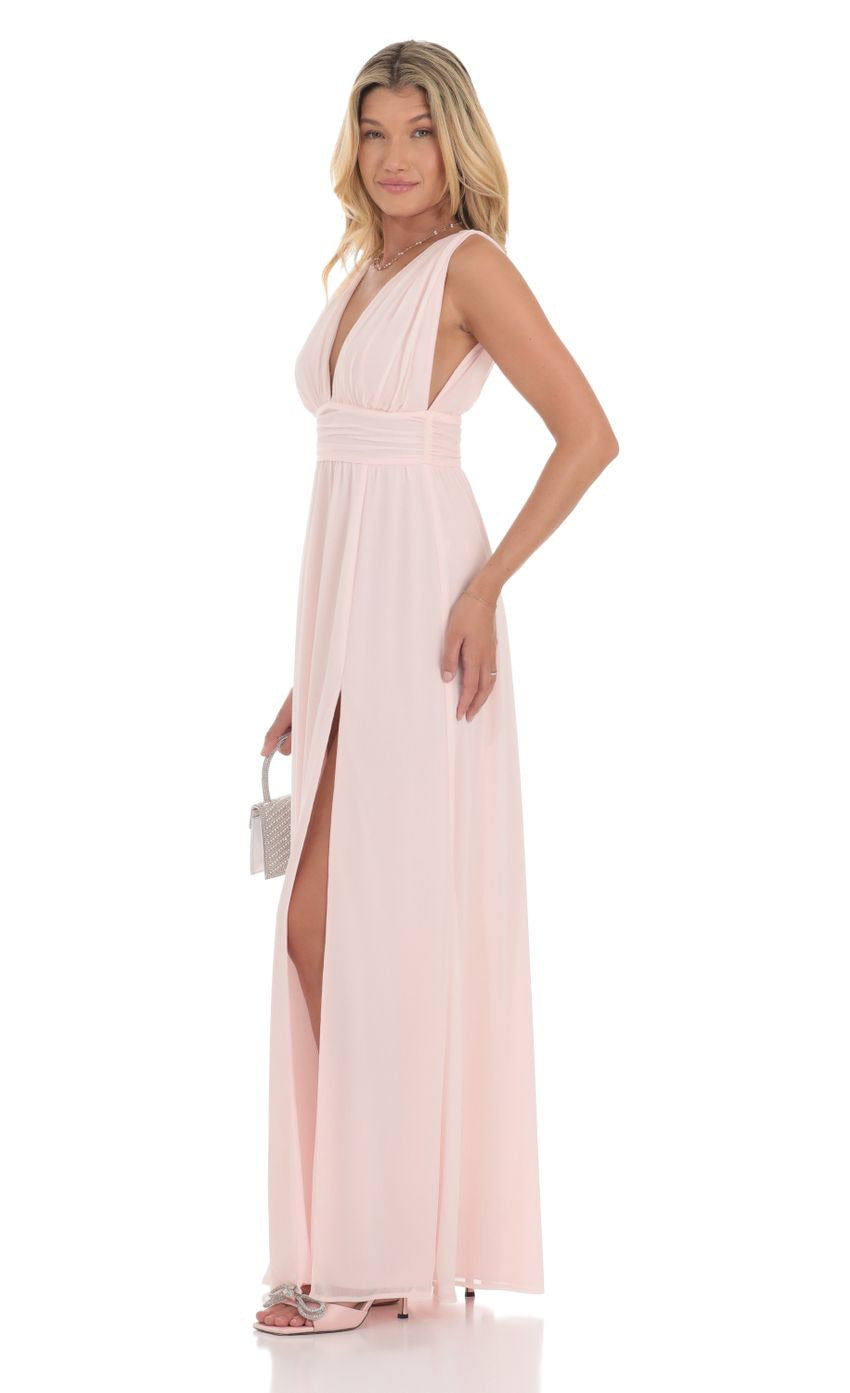 Lucy in the Sky Chiffon Plunge Maxi Dress in Pink