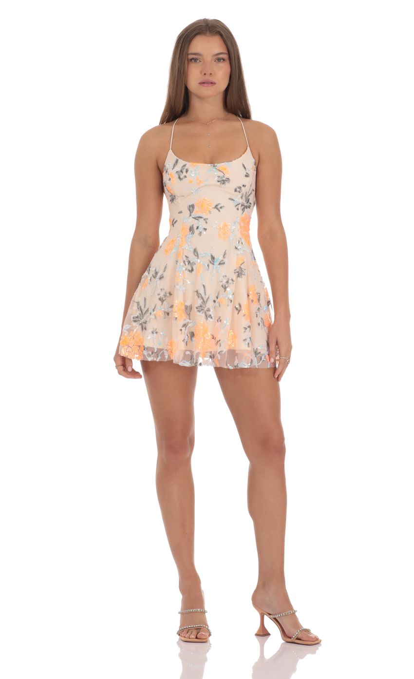 Lucy in the Sky Sequin Floral Mini Dress in Cream