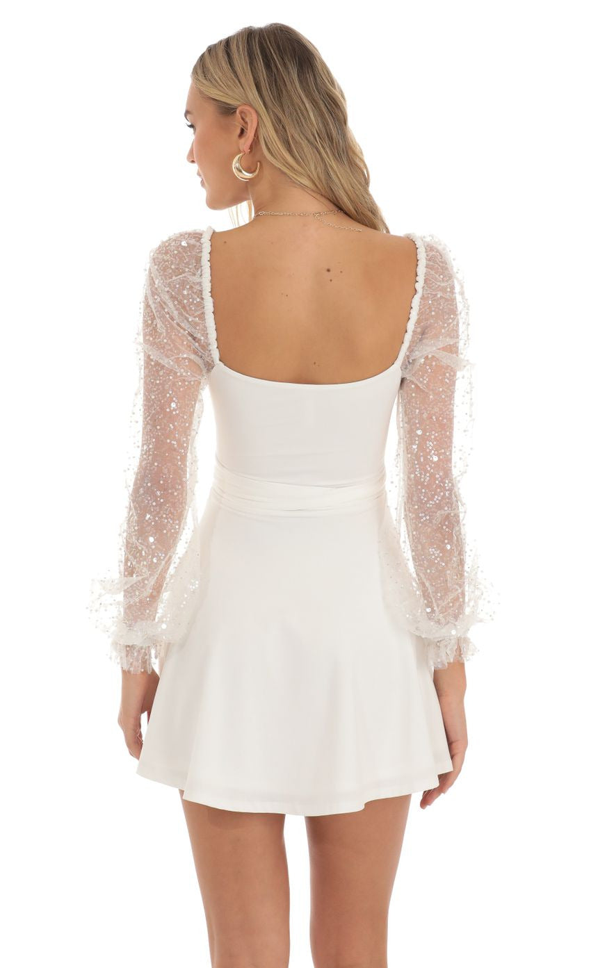 Lucy in the Sky Sequin Puff Wrap Dress in White