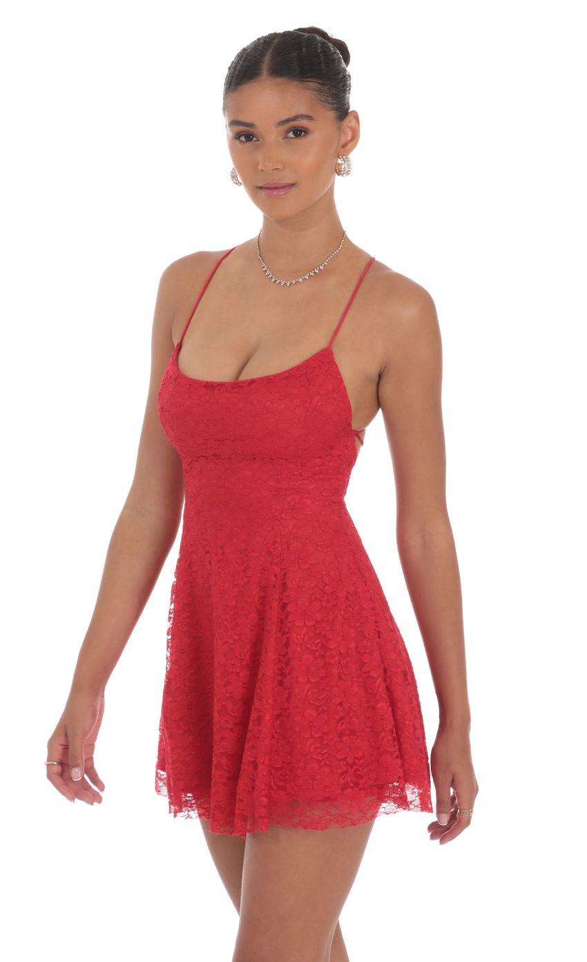 Lucy In The Sky Lace Floral Mini Dress in Red