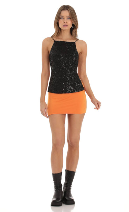 Lucy in the Sky Sequin Open Back Top in Black