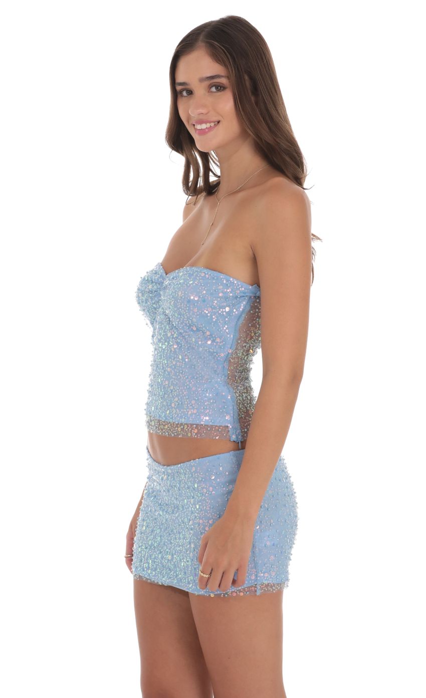 Lucy in the Sky Sequin Beaded Two Piece Set in Blue