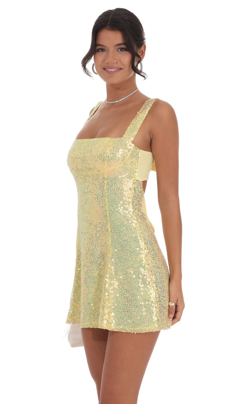 Lucy in the Sky Sequin Glitter Back Bow Bodycon Dress in Yellow