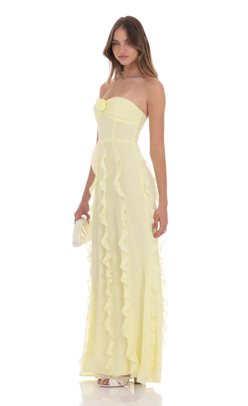 Lucy In The Sky Chiffon Rosette Ruffle Maxi Dress in Yellow