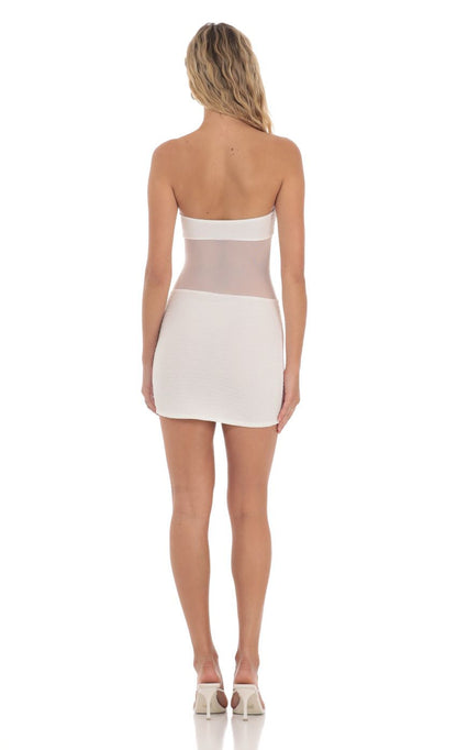 Lucy in the Sky Strapless Mesh Cutout Dress in White